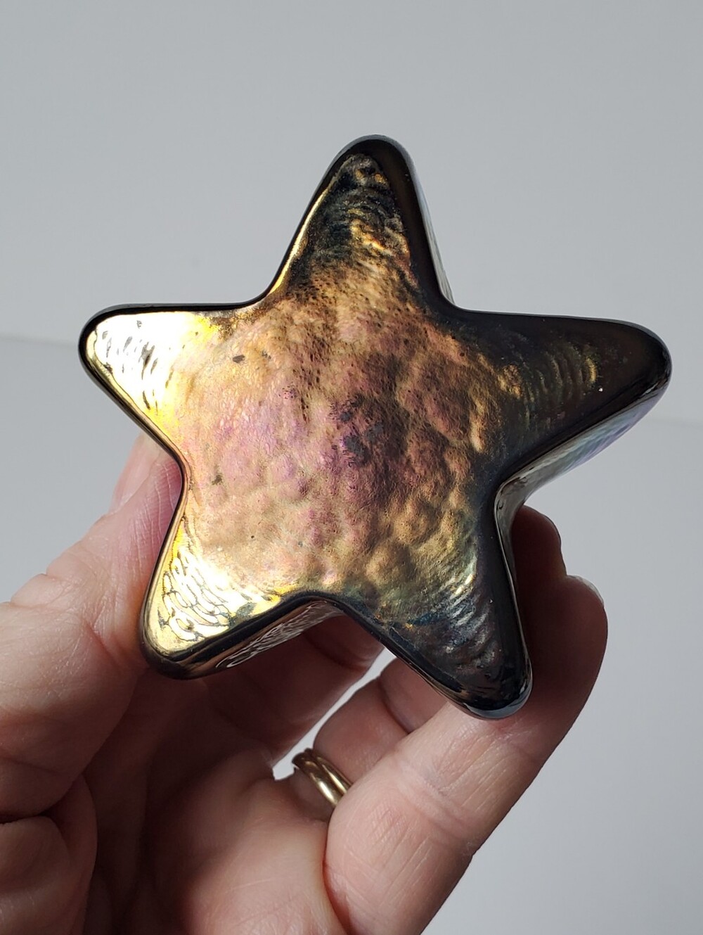 Robert Held Art Glass Iridescent Star Paperweight Canadian Handmade